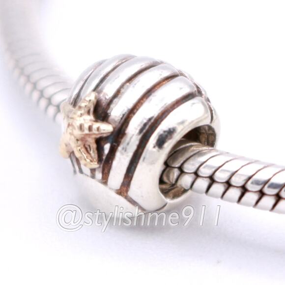 PANDORA Silver Sea Shell Charm with 14K Gold - Picture 2 of 13